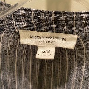 Beach Lunch Lounge Chambray Linen/Cotton Striped Long Sleeve Blouse Sz M. EUC